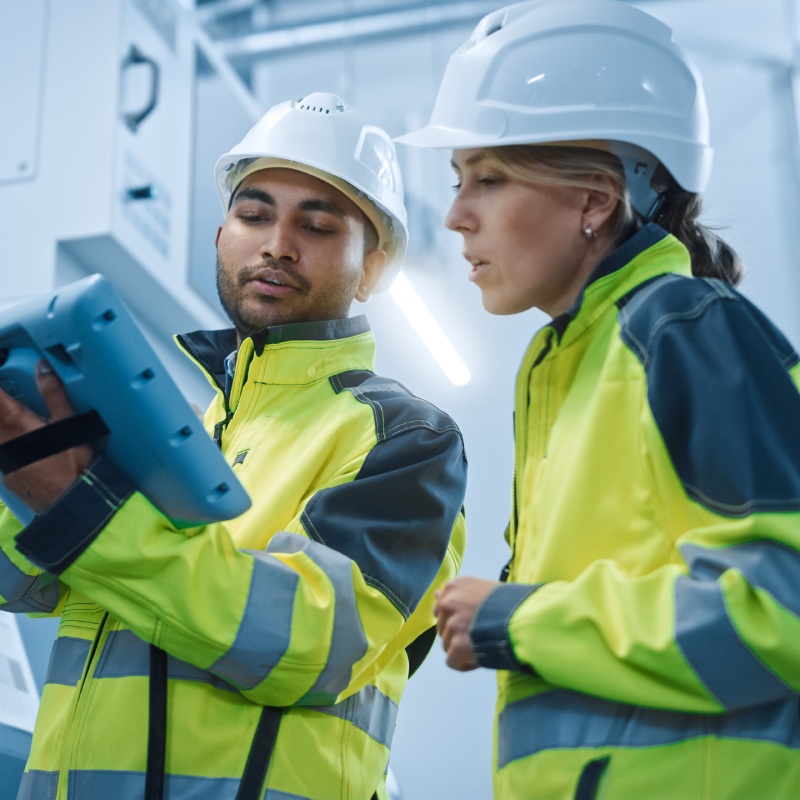 2 workers in a plant